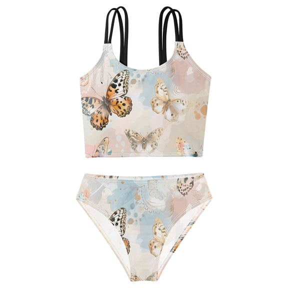 BZSMCE Swimsuit 2-Piece Tank Swimming Wear Quick Dry Bathing Suit-Pastel Flutter & Bloom Printed