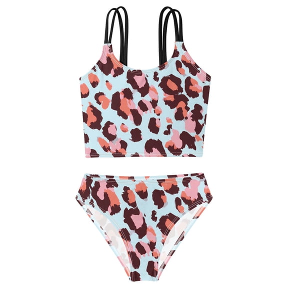 BZSMCE Swimsuit 2-Piece Tank Swimming Wear Quick Dry Bathing Suit-Pink Leopard Pattern Printed