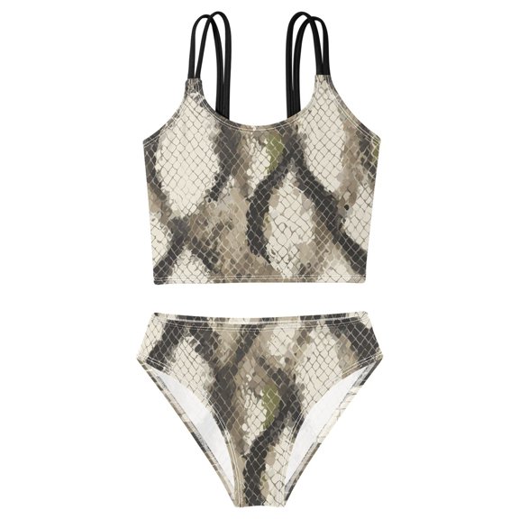 BZSMCE Swimsuit 2-Piece Tank Swimming Wear Quick Dry Bathing Suit-Python Pattern Printed