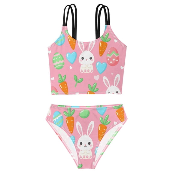 BZSMCE Swimsuit 2-Piece Tank Swimming Wear Quick Dry Bathing Suit-Rabbit Carrot and Egg Printed