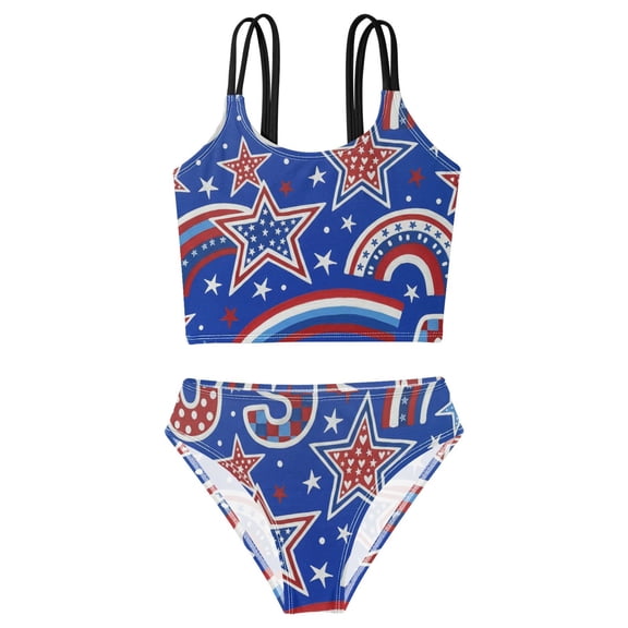 BZSMCE Swimsuit 2-Piece Tank Swimming Wear Quick Dry Bathing Suit-Rainbows Patriotic 4th Of July Printed