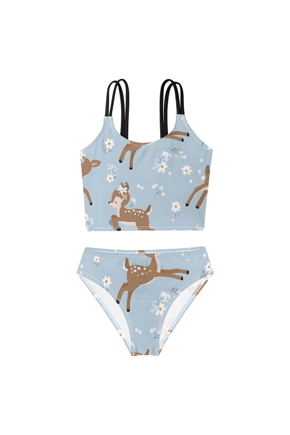 BZSMCE Swimsuit 2-Piece Tank Swimming Wear Quick Dry Bathing Suit-Sika Deer Pattern Printed