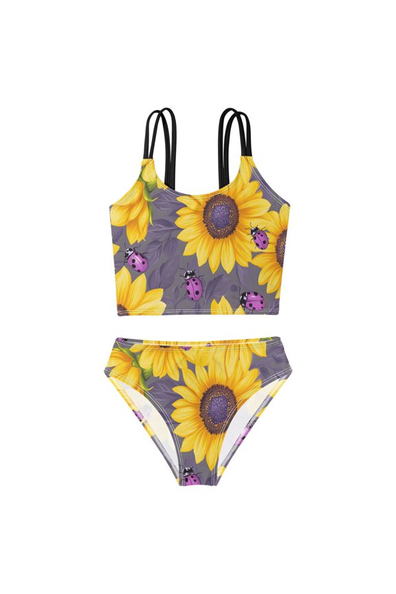 BZSMCE Swimsuit 2-Piece Tank Swimming Wear Quick Dry Bathing Suit-Sunflower Seven Star Ladybug Pattern Printed