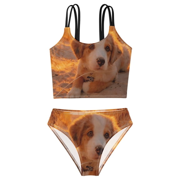 BZSMCE Swimsuit 2-Piece Tank Swimming Wear Quick Dry Bathing Suit-Sunset Puppy Printed