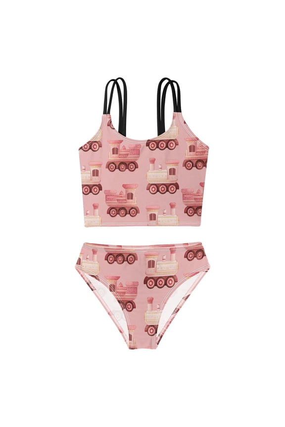BZSMCE Swimsuit 2-Piece Tank Swimming Wear Quick Dry Bathing Suit-Train with Laces Set Against Pattern Printed