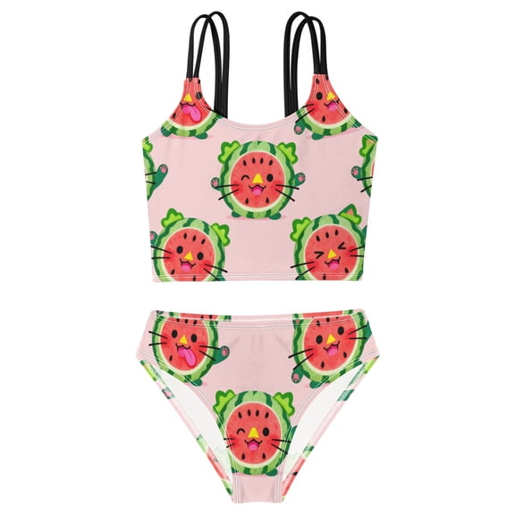 BZSMCE Swimsuit 2-Piece Tank Swimming Wear Quick Dry Bathing Suit-Watermelon Monster Pattern Printed