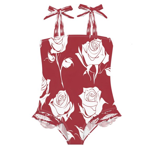 BZSMCE Swimsuit One Piece swimwear Abstract Red Rose Pattern of Pattern