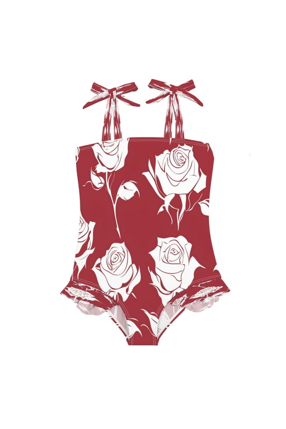 BZSMCE Swimsuit One Piece swimwear Abstract Red Rose Pattern of Pattern