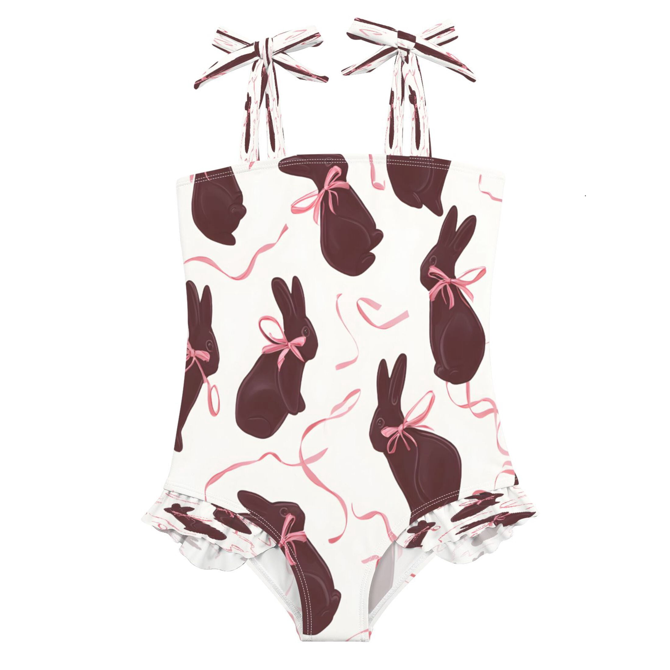 BZSMCE Swimsuit One Piece swimwear Brown Rabbit Bow Pattern of Pattern ...