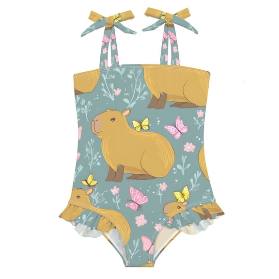 BZSMCE Swimsuit One Piece swimwear Capybaras Butterfly Pattern of Pattern