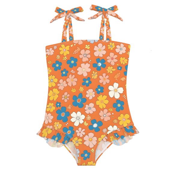 BZSMCE Swimsuit One Piece swimwear Colorful Small Flowers Pattern of Pattern