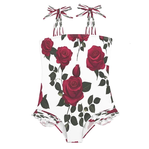BZSMCE Swimsuit One Piece swimwear Dark Red Rose Pattern of Pattern