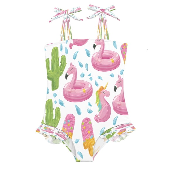 BZSMCE Swimsuit One Piece swimwear Flamingo Loop Ice Cream Pattern of Pattern