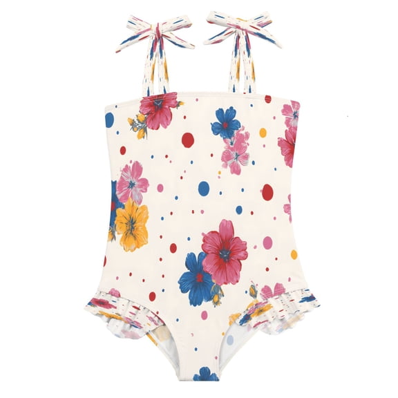 BZSMCE Swimsuit One Piece swimwear Flower Colored Polka Dot Pattern of Pattern
