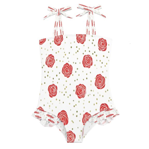 BZSMCE Swimsuit One Piece swimwear Red Rose Polka Dot Pattern of Pattern
