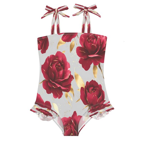 BZSMCE Swimsuit One Piece swimwear Rose Gray Background Pattern of Pattern