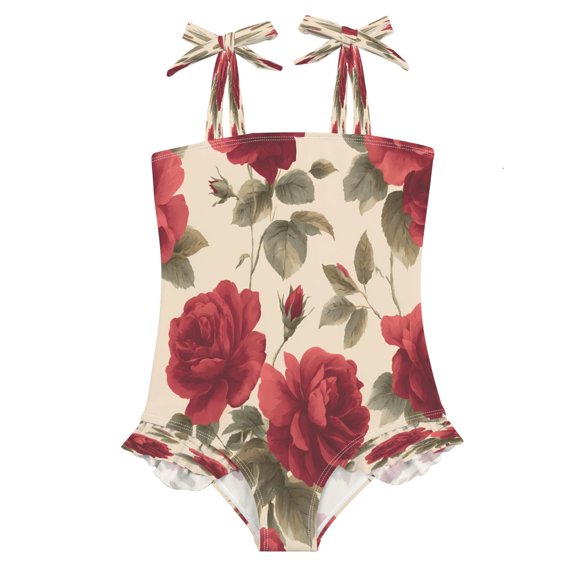 BZSMCE Swimsuit One Piece swimwear Roses Light Orange Background Pattern of Pattern