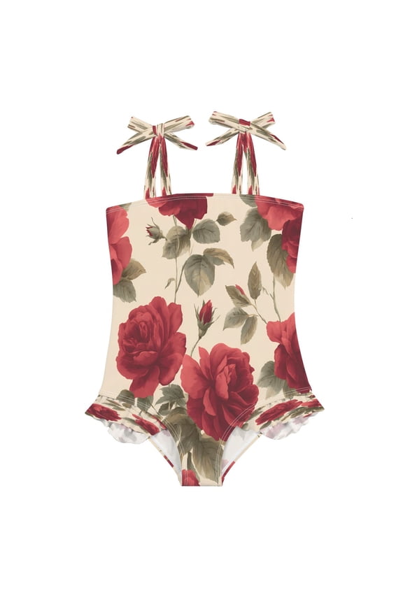 BZSMCE Swimsuit One Piece swimwear Roses Light Orange Background Pattern of Pattern