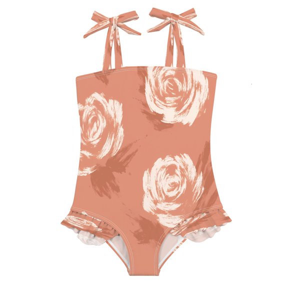 BZSMCE Swimsuit One Piece swimwear Roses Light Red Background Pattern of Pattern