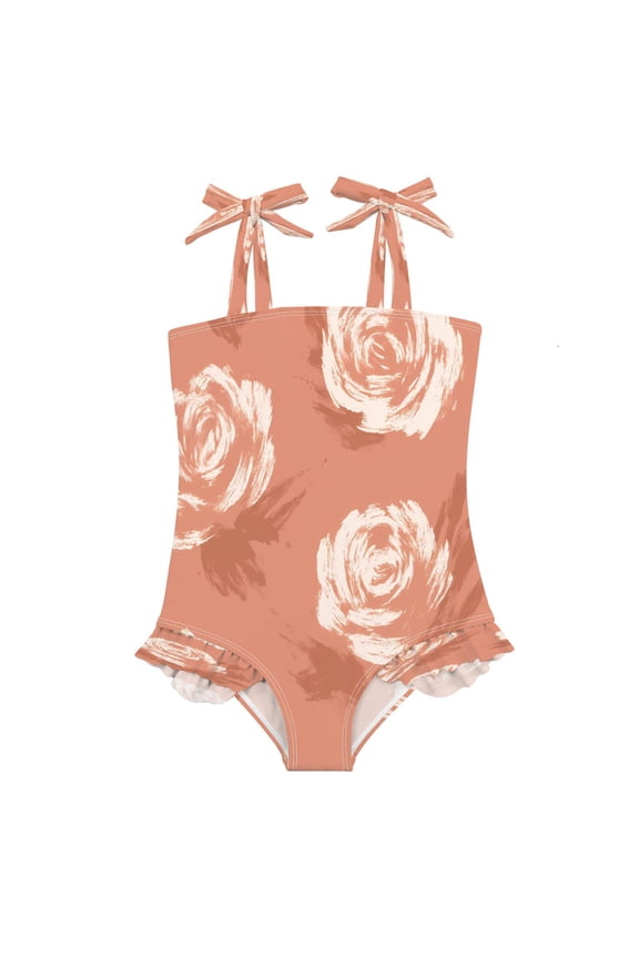 BZSMCE Swimsuit One Piece swimwear Roses Light Red Background Pattern of Pattern