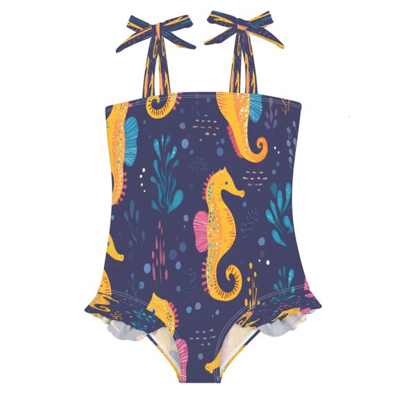 BZSMCE Swimsuit One Piece swimwear Seahorse Seaweed Bubbles Pattern of Pattern