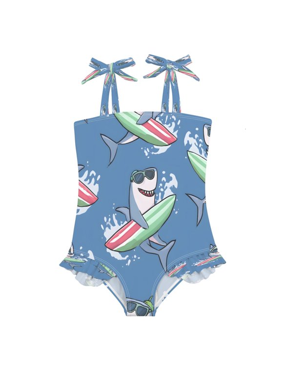 BZSMCE Swimsuit One Piece swimwear Shark with Surfboard Pattern of Pattern
