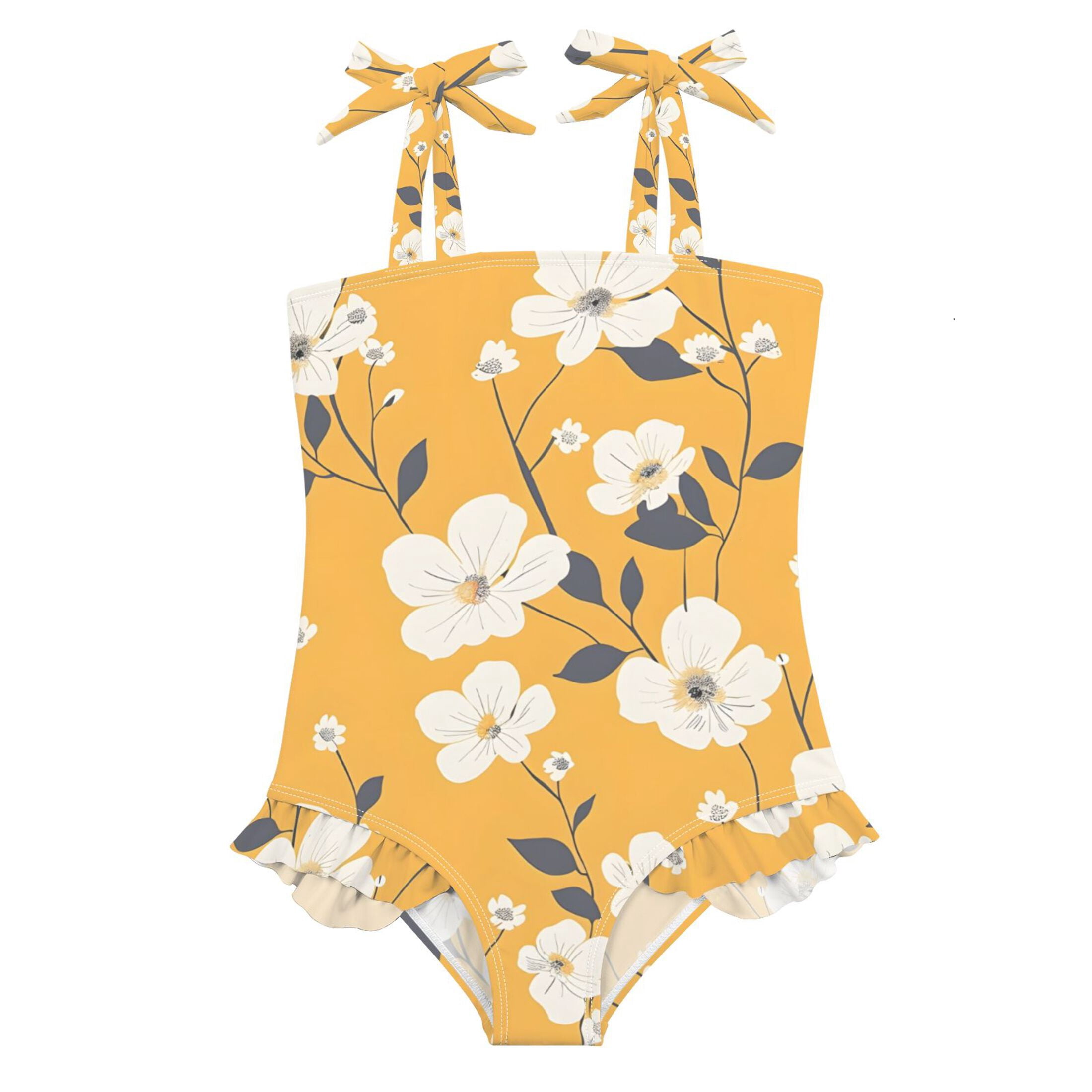 BZSMCE Swimsuit One Piece swimwear White Yellow Flowers Leaves Pattern ...