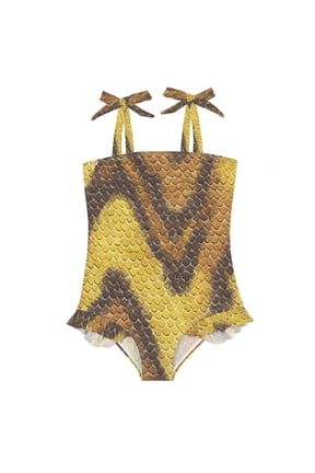 BZSMCE Swimsuit One Piece swimwear Yellow Brown Python Pattern of Pattern