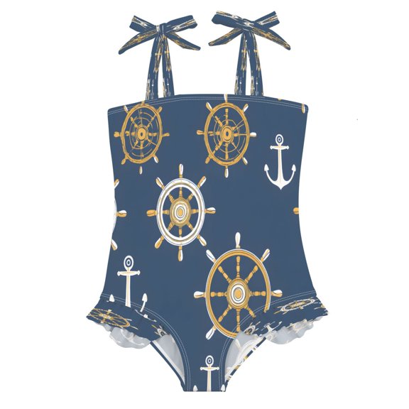 BZSMCE Swimsuit One Piece swimwear Yellow Rudder Anchor Pattern of Pattern