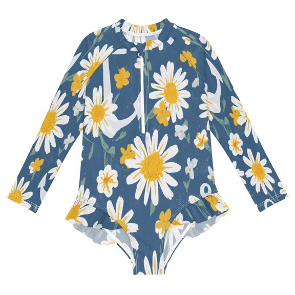 BZSMCE Swimwear Anchor Daisy Pattern For Long Sleeve One-Piece Swimsuit UPF 50 And UV Protection Quick Dry Chlorine ResistantAnchor Daisy Pattern Pattern