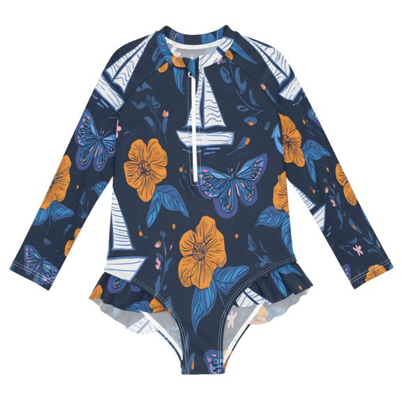 BZSMCE Swimwear Anchor Fbutterfly Pattern For Long Sleeve One-Piece Swimsuit UPF 50 And UV Protection Quick Dry Chlorine ResistantAnchor Fbutterfly Pattern Pattern