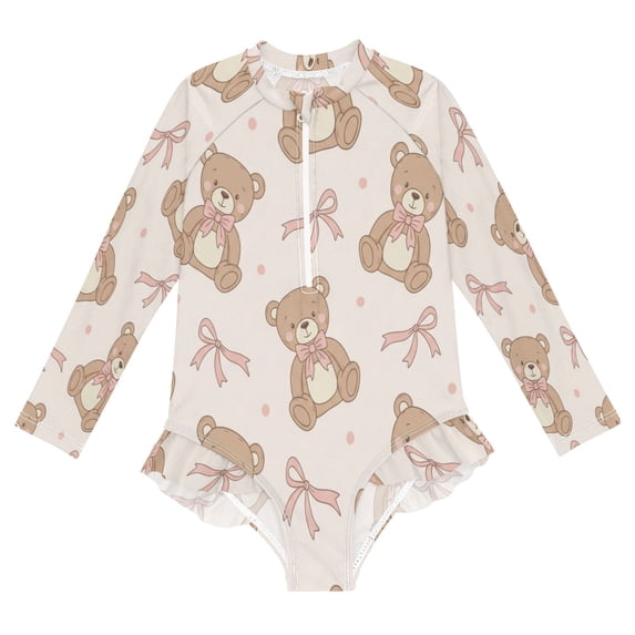 BZSMCE Swimwear Animal Bear Pink Ribbon Bow For Long Sleeve One-Piece ...