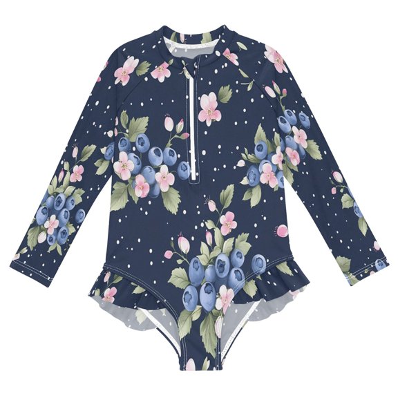 BZSMCE Swimwear Blueberry Pattern For Long Sleeve One-Piece Swimsuit UPF 50 And UV Protection Quick Dry Chlorine ResistantBlueberry Pattern Pattern