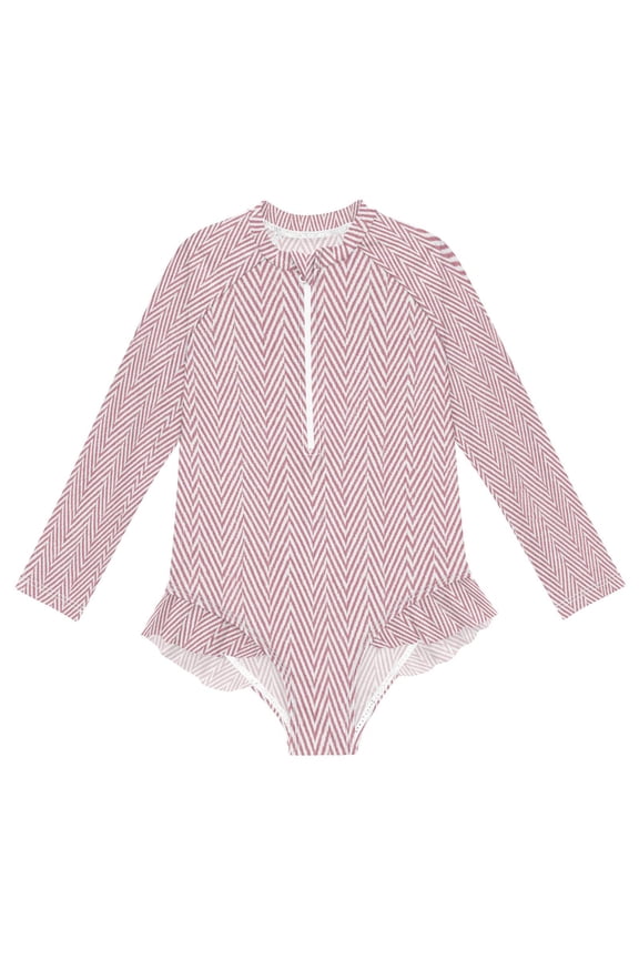 BZSMCE Swimwear Blush Herringbone For Long Sleeve One-Piece Swimsuit UPF 50 And UV Protection Quick Dry Chlorine ResistantBlush Herringbone Pattern