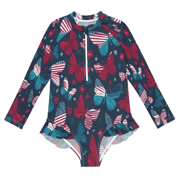 BZSMCE Swimwear Butterfly Pattern For Long Sleeve One-Piece Swimsuit ...