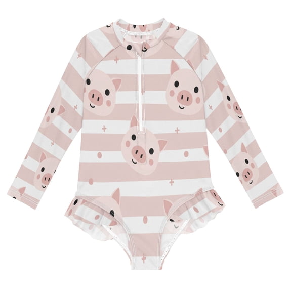 BZSMCE Swimwear Cartoon Pig For Long Sleeve One-Piece Swimsuit UPF 50 ...