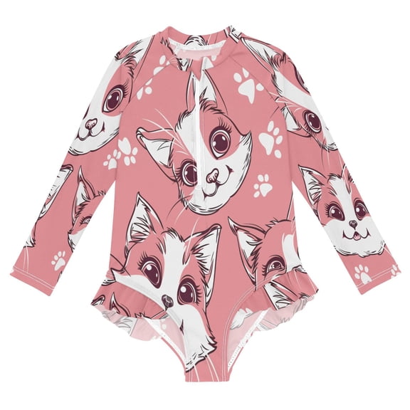 BZSMCE Swimwear Cat Paw Print Pattern For Long Sleeve One-Piece Swimsuit UPF 50 And UV Protection Quick Dry Chlorine ResistantCat Paw Print Pattern Pattern