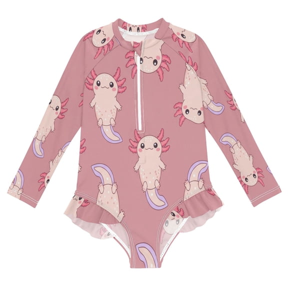 BZSMCE Swimwear Cute Axolotls For Long Sleeve One-Piece Swimsuit UPF 50 And UV Protection Quick Dry Chlorine Resistantcute axolotls Pattern
