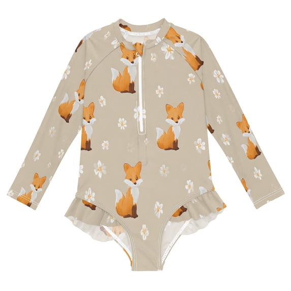 BZSMCE Swimwear Daisy Fox Pattern For Long Sleeve One-Piece Swimsuit ...