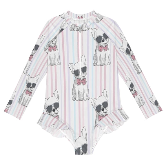 BZSMCE Swimwear Dog with Sunglasses Bows Pattern For Long Sleeve One ...