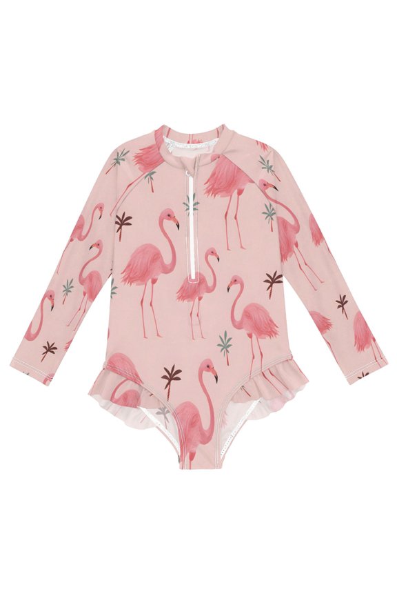 BZSMCE Swimwear Flamingos Pattern For Long Sleeve One-Piece Swimsuit UPF 50 And UV Protection Quick Dry Chlorine ResistantFlamingos Pattern Pattern