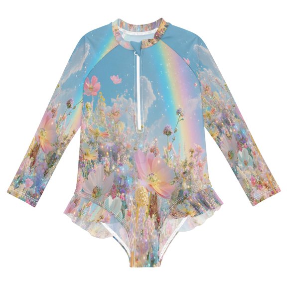 BZSMCE Swimwear Flower (6) For Long Sleeve One-Piece Swimsuit UPF 50 And UV Protection Quick Dry Chlorine ResistantFlower (6) Pattern