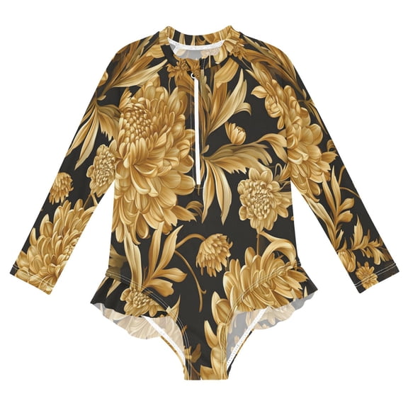 BZSMCE Swimwear Flower Pattern (50) For Long Sleeve One-Piece Swimsuit UPF 50 And UV Protection Quick Dry Chlorine ResistantFlower Pattern (50) Pattern