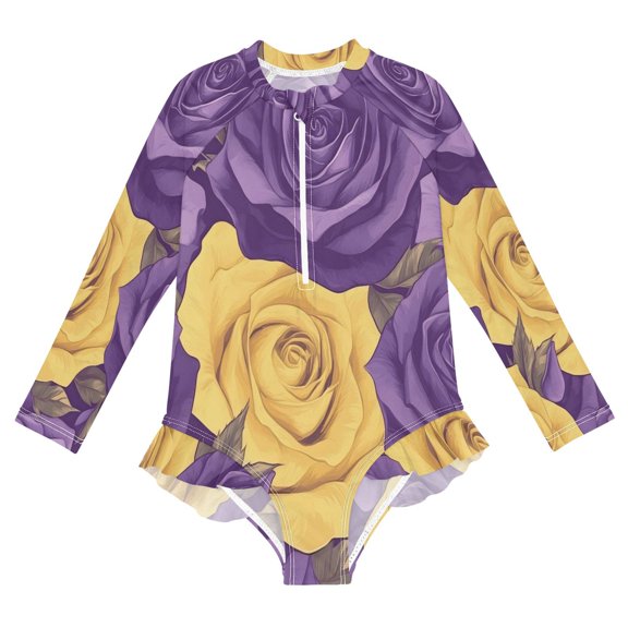 BZSMCE Swimwear Flower Pattern (56) For Long Sleeve One-Piece Swimsuit UPF 50 And UV Protection Quick Dry Chlorine ResistantFlower Pattern (56) Pattern