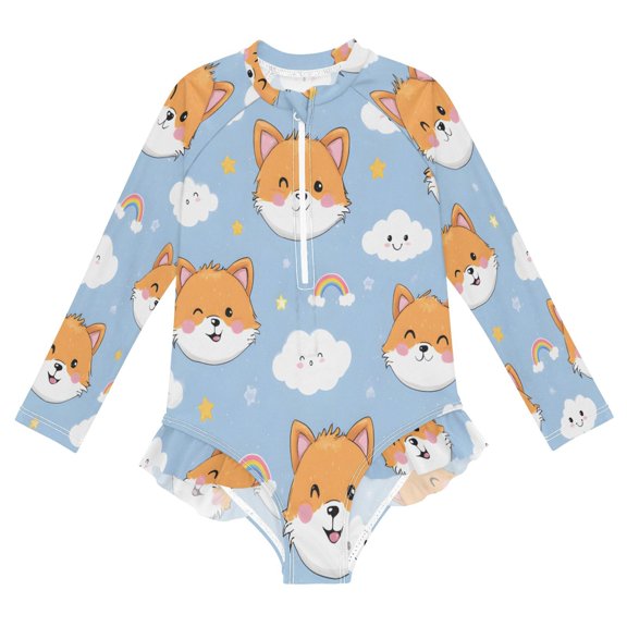 BZSMCE Swimwear Fox Cloud Pattern For Long Sleeve One-Piece Swimsuit UPF 50 And UV Protection Quick Dry Chlorine ResistantFox Cloud Pattern Pattern