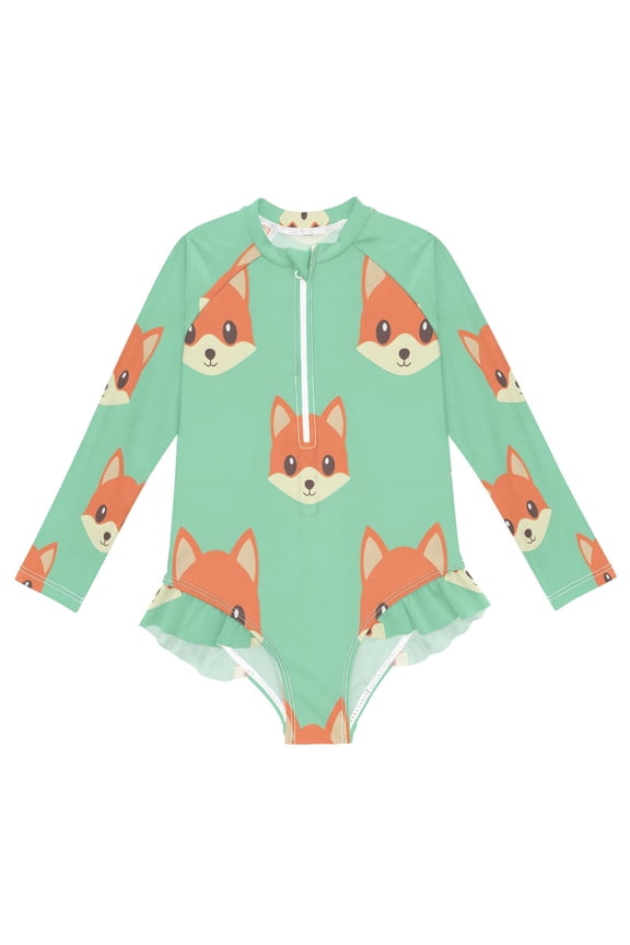 BZSMCE Swimwear Fox Fox Pattern For Long Sleeve One-Piece Swimsuit UPF 50 And UV Protection Quick Dry Chlorine ResistantFox Fox Pattern Pattern