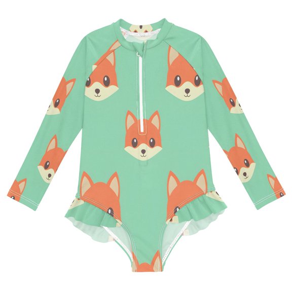BZSMCE Swimwear Fox Fox Pattern For Long Sleeve One-Piece Swimsuit UPF 50 And UV Protection Quick Dry Chlorine ResistantFox Fox Pattern Pattern
