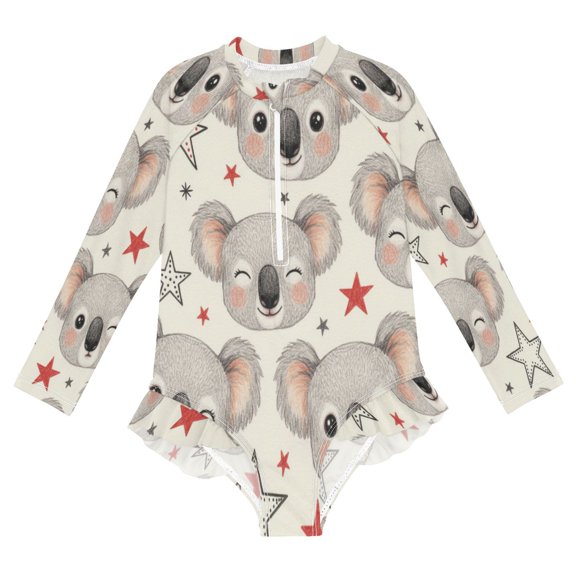 BZSMCE Swimwear Koala Bears Stars White For Long Sleeve One-Piece Swimsuit UPF 50 And UV Protection Quick Dry Chlorine Resistantkoala bears stars white Pattern