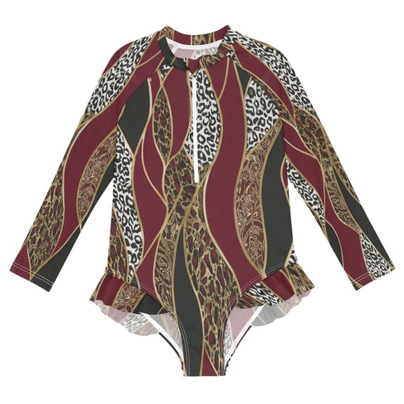 YAZAOO Swimwear Leopard Wavy For Long Sleeve One-Piece Swimsuit UPF 50 And UV Protection Quick Dry Chlorine Resistant