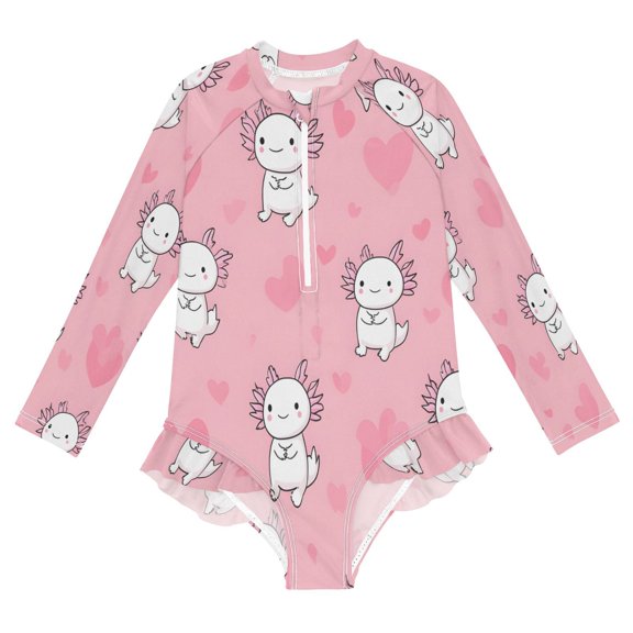 BZSMCE Swimwear Love Axolotl Pattern For Long Sleeve One-Piece Swimsuit UPF 50 And UV Protection Quick Dry Chlorine ResistantLove Axolotl Pattern Pattern